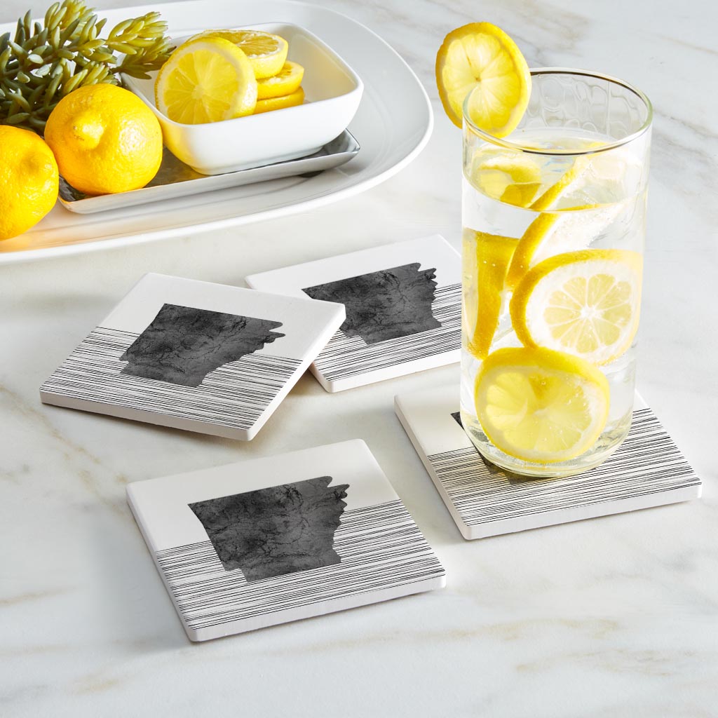 B&W Minimalist Arkansas Lines | Absorbent Coasters | Set of 4 | Min 2