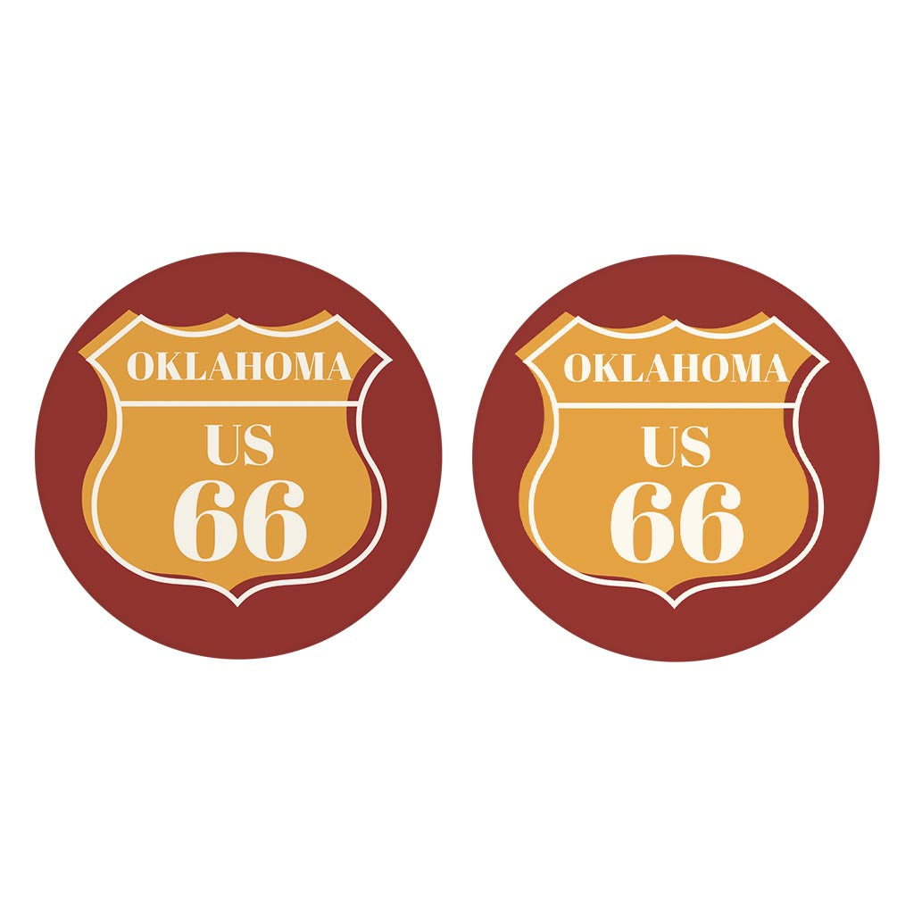 Modern Minimalist Oklahoma Us 66 Orange| Absorbent Car Coasters | Set of 2 | Min 4