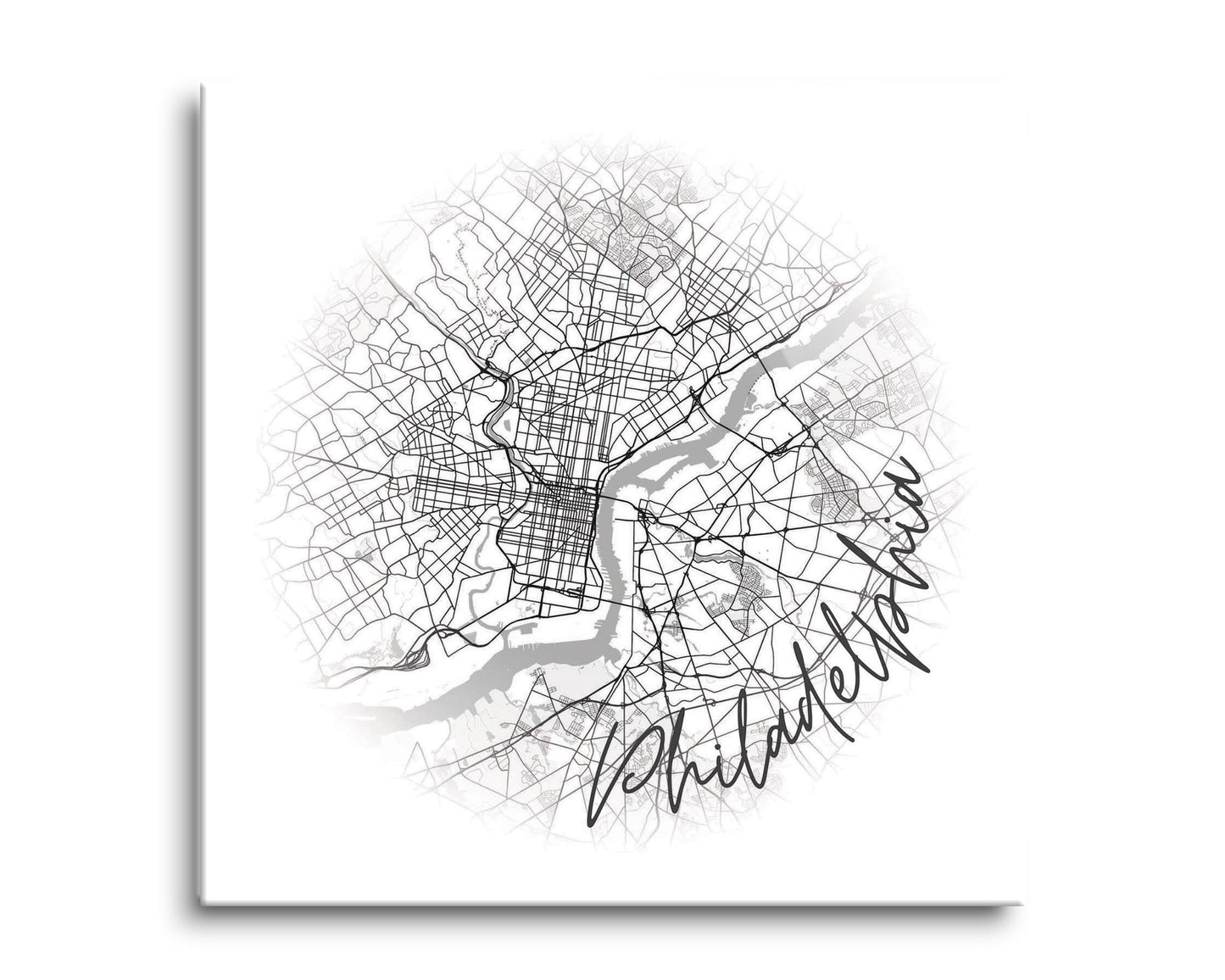 Minimalistic B&W Pennsylvania Philadelphia Circle Map | Hi-Def Glass Art | Eaches | Min 2