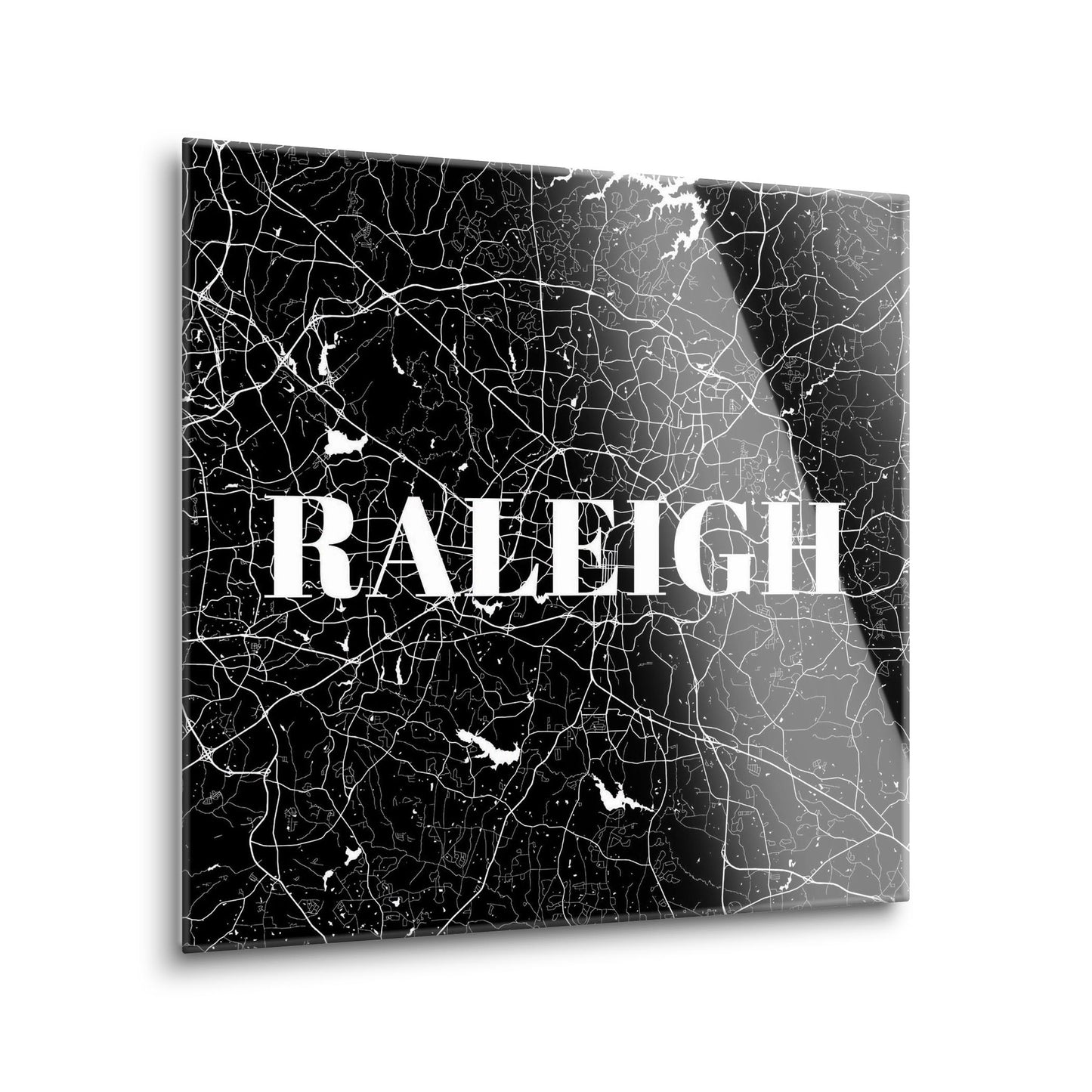 Minimalistic B&W North Carolina Raleigh Map | Hi-Def Glass Art | Eaches | Min 1