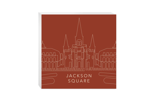 Modern Minimalist Louisiana Jackson Square Line Drawing | Wood Block | Eaches | Min 2