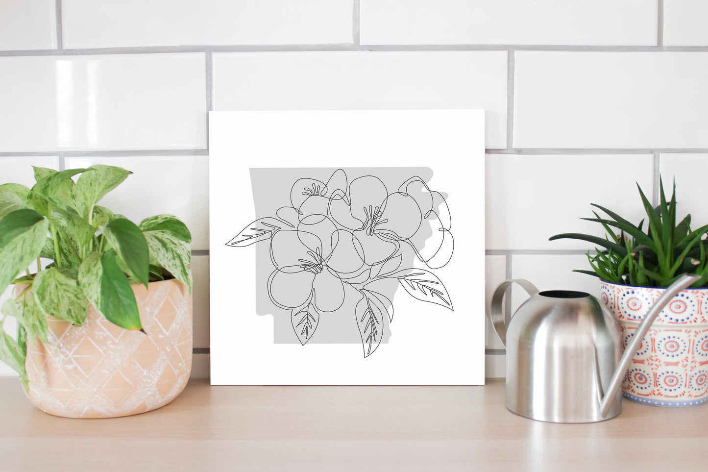 B&W Minimalist Arkansas Single Line Apple Blossoms | Wood Sign | Eaches | Min 2