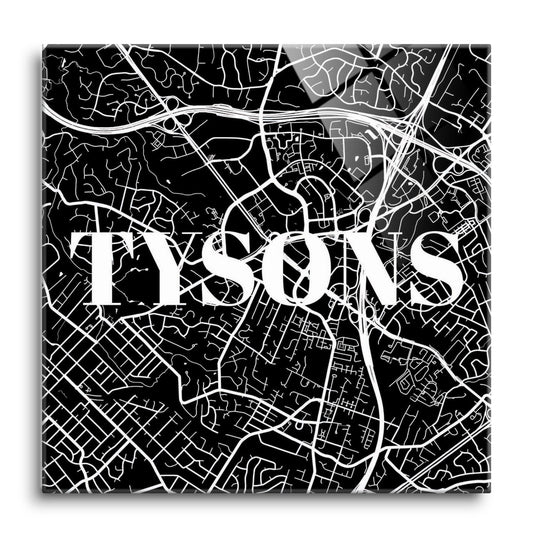 Minimalistic B&W Virginia Tysons Map | Hi-Def Glass Art | Eaches | Min 1