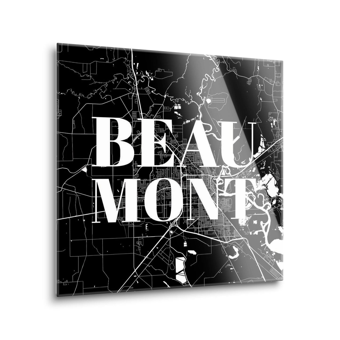 Minimalistic B&W Texas Beaumont Map | Hi-Def Glass Art | Eaches | Min 2