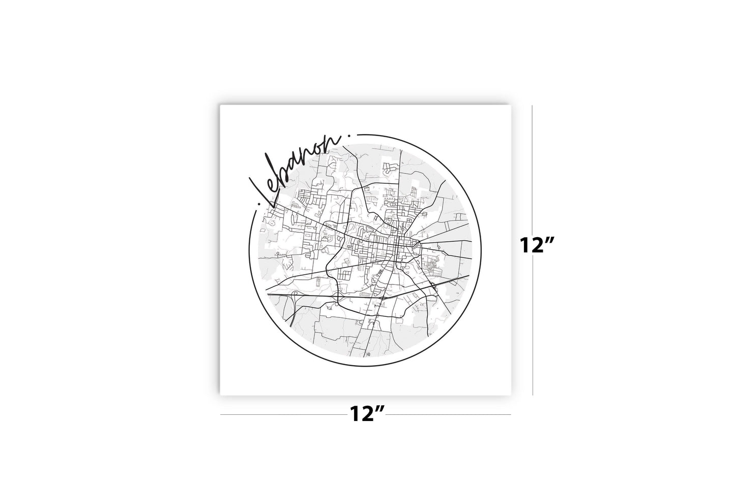 Minimalist B&W Tennessee Lebanon Circle Map | Wood Sign | Eaches | Min 2