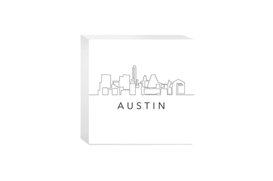 Minimalist B&W Texas Austin Skyline | Wood Block | Eaches | Min 4