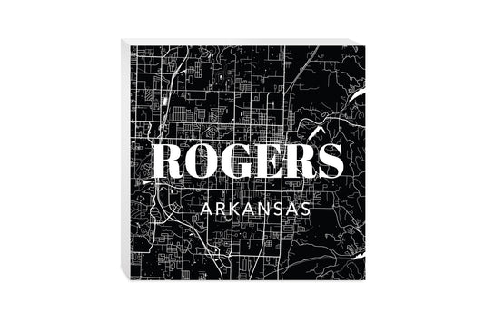 Minimalist B&W Arkansas Rogers Map State | Wood Block | Eaches | Min 2
