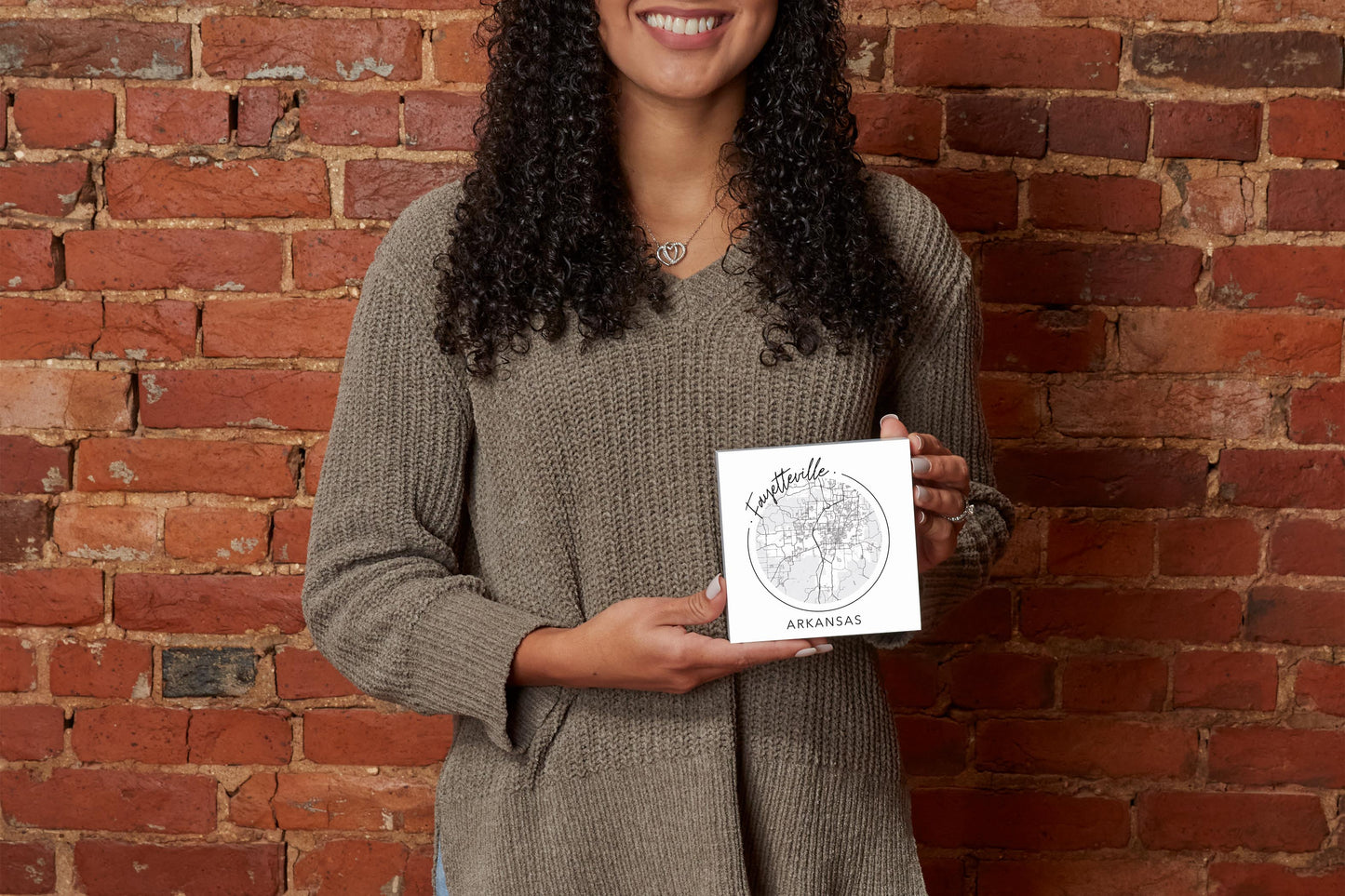 Minimalist B&W Arkansas Fayetteville Circle Map | Wood Block | Eaches | Min 4