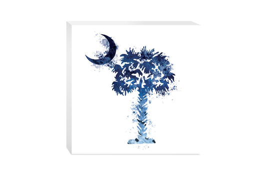 South Carolina Blue Water Color Palm Trees On White | Wood Block | Eaches | Min 2