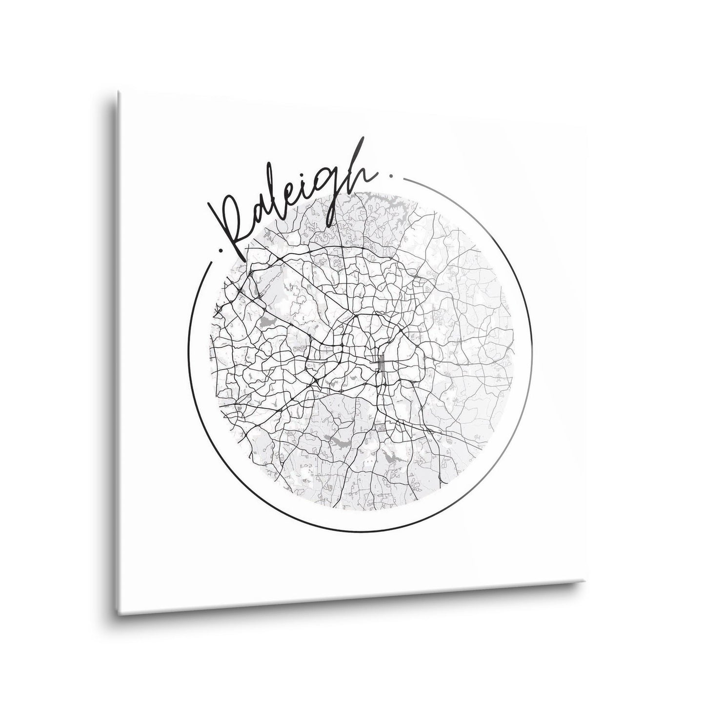 Minimalistic B&W North Carolina Raleigh Circle Map | Hi-Def Glass Art | Eaches | Min 1