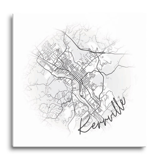 Minimalistic B&W Texas Kerrville Circle Map | Hi-Def Glass Art | Eaches | Min 1