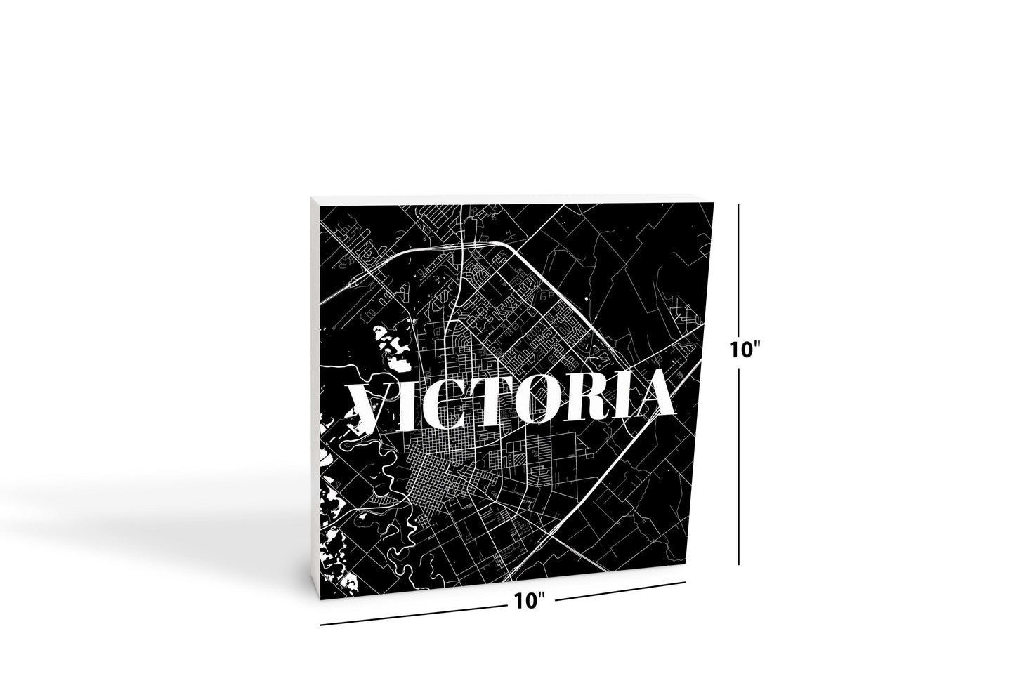 Minimalistic B&W Texas Victoria Map | Wood Block | Eaches | Min 2