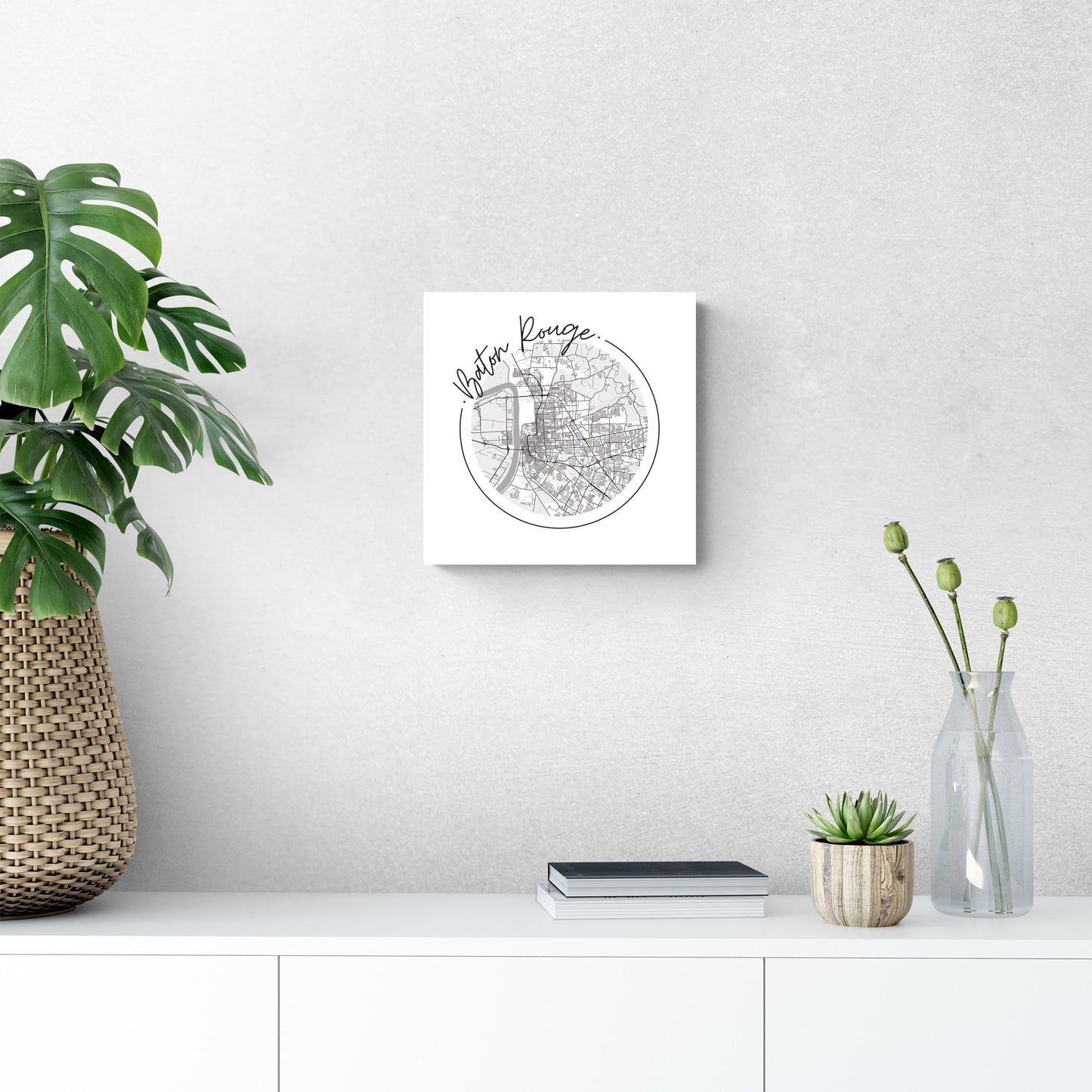 Minimalist B&W Louisiana Baton Rouge Circle Map | Wood Sign | Eaches | Min 2