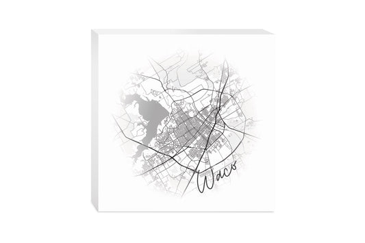 Minimalistic B&W Texas Waco Circle Map | Wood Block | Eaches | Min 2