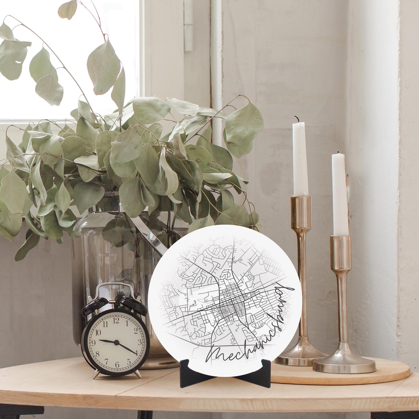 Minimalistic B&W Pennsylvania Mechanicsburg Circle Map | Wood Sign | Eaches | Min 1