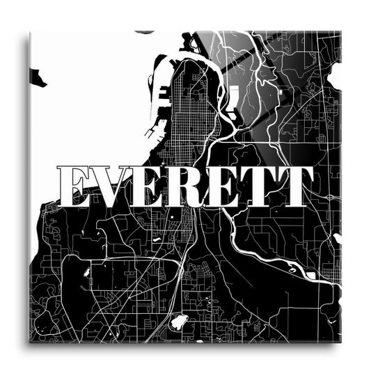 Minimalistic B&W Washington Everett Map | Hi-Def Glass Art | Eaches | Min 1