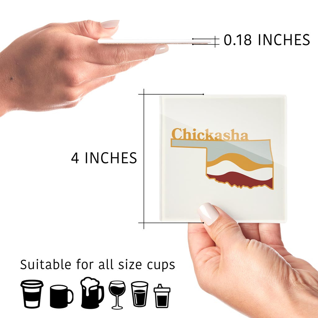 Modern Minimalist Oklahoma State Chickasha | Hi-Def Glass Coasters | Set of 4 | Min 2