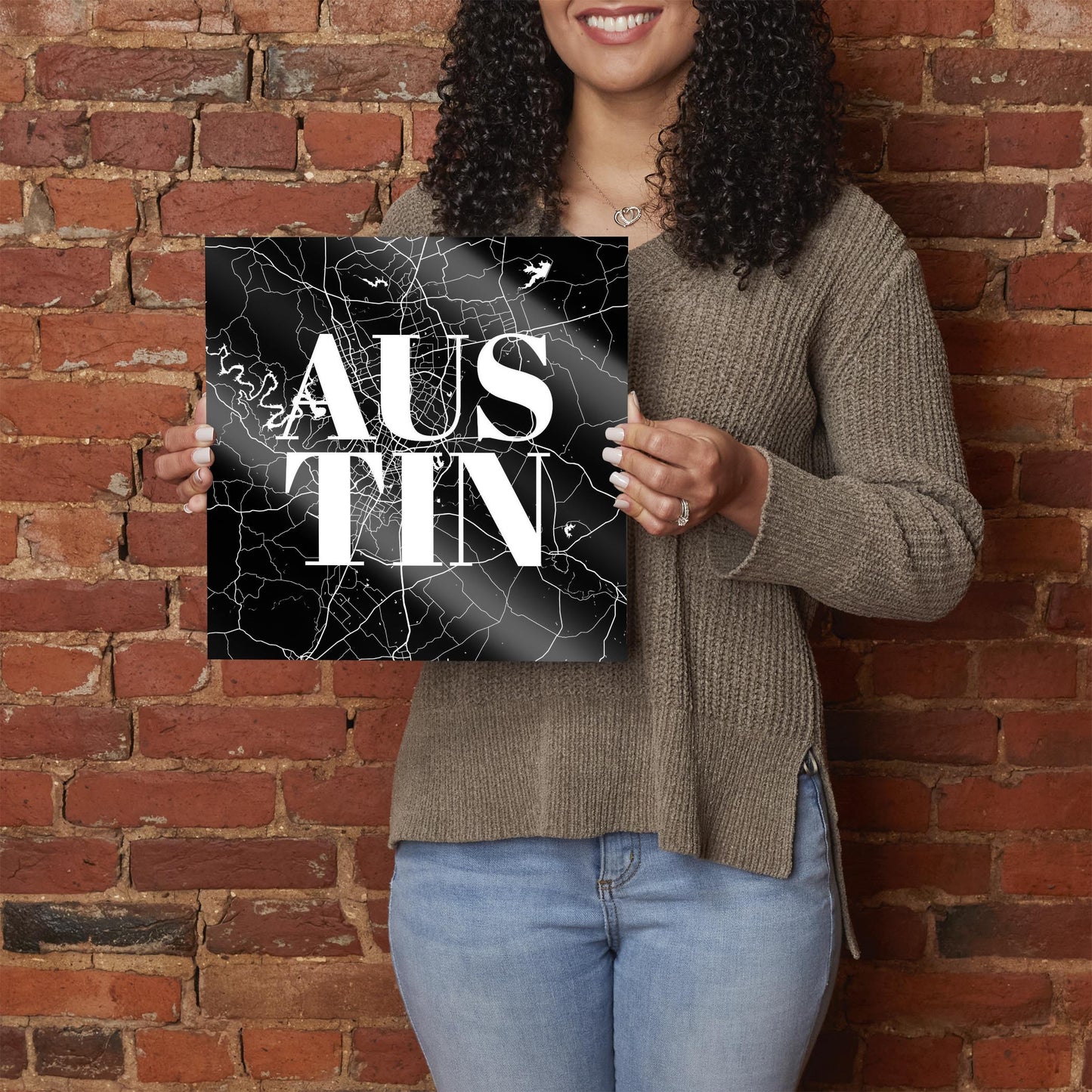 Modern Black Austin Map | Hi-Def Glass Art | Eaches | Min 1