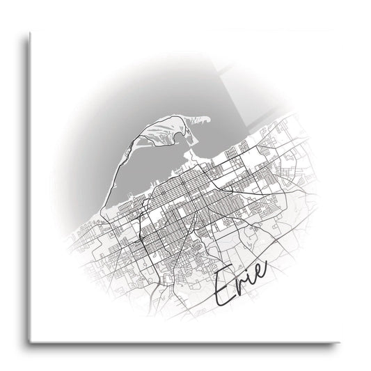 Minimalistic B&W Pennsylvania Erie Circle Map | Hi-Def Glass Art | Eaches | Min 1