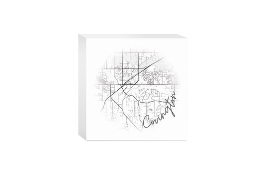 Minimalistic B&W Washington Covington Circle Map | Wood Block | Eaches | Min 4