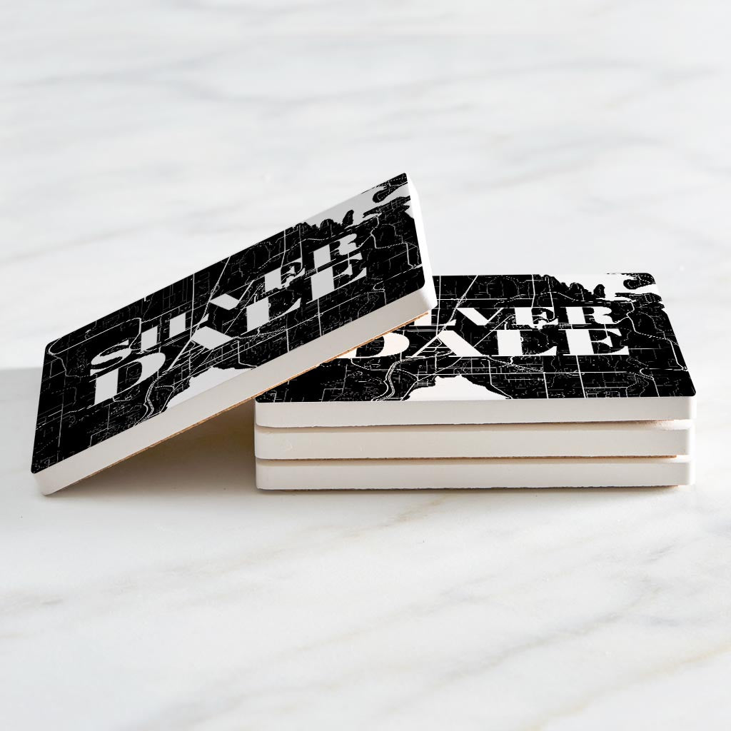 Minimalistic B&W Washington Silverdale Map | Absorbent Coasters | Set of 4 | Min 2