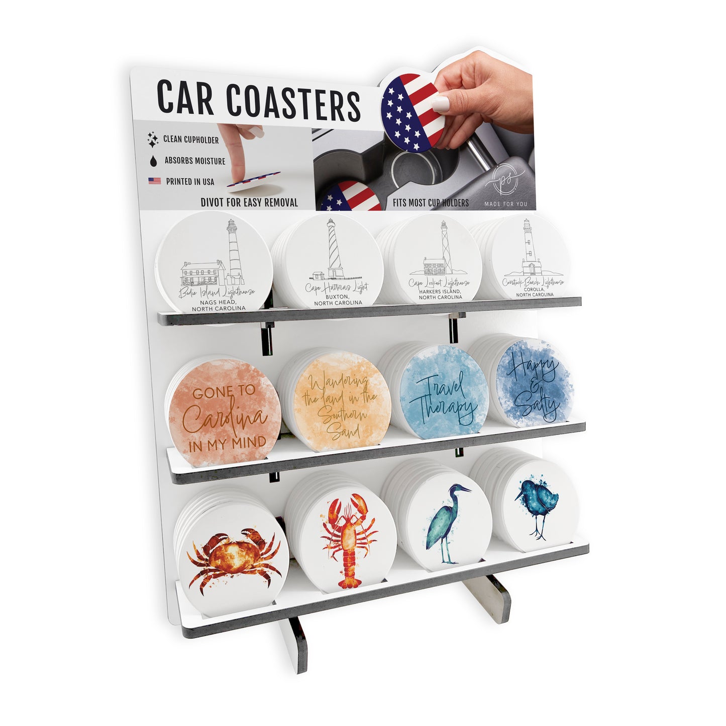 North Carolina 1 Theme Car Ceramic Coaster Loaded Display POP Min of 1