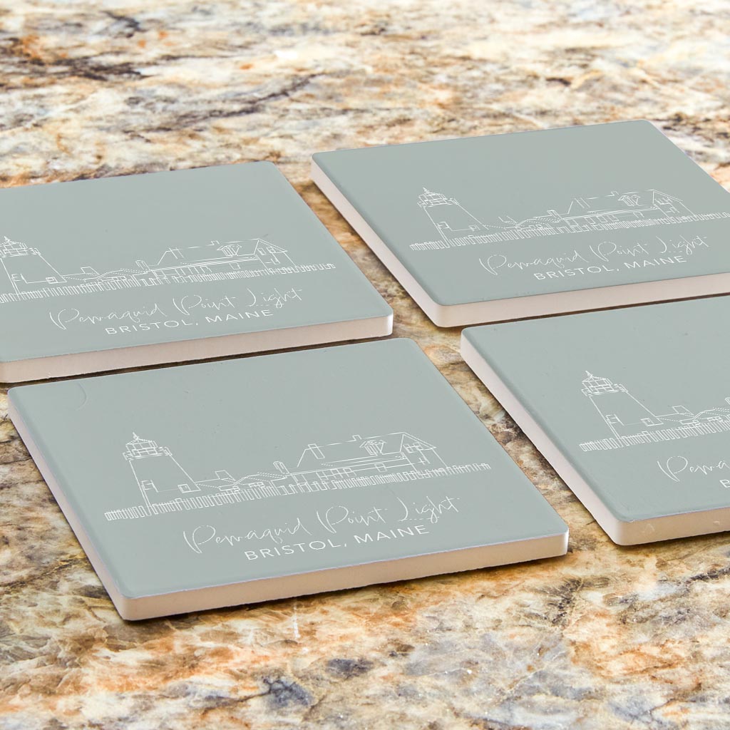 Pemaquid Point Light Muted Coastal | Absorbent Coasters | Set of 4 | Min 2