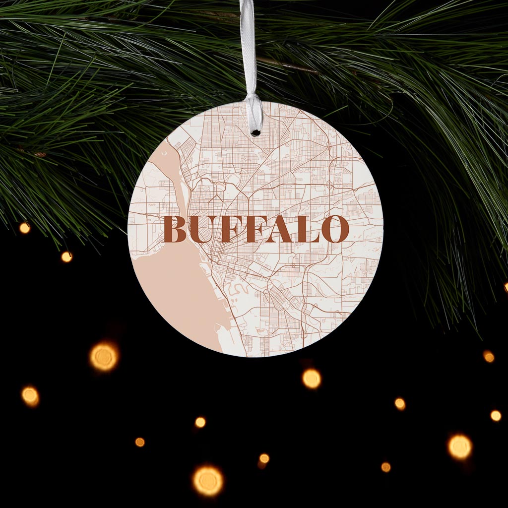 Modern Minimalist New York Buffalo Map| Wood Ornament | Eaches | Min 6