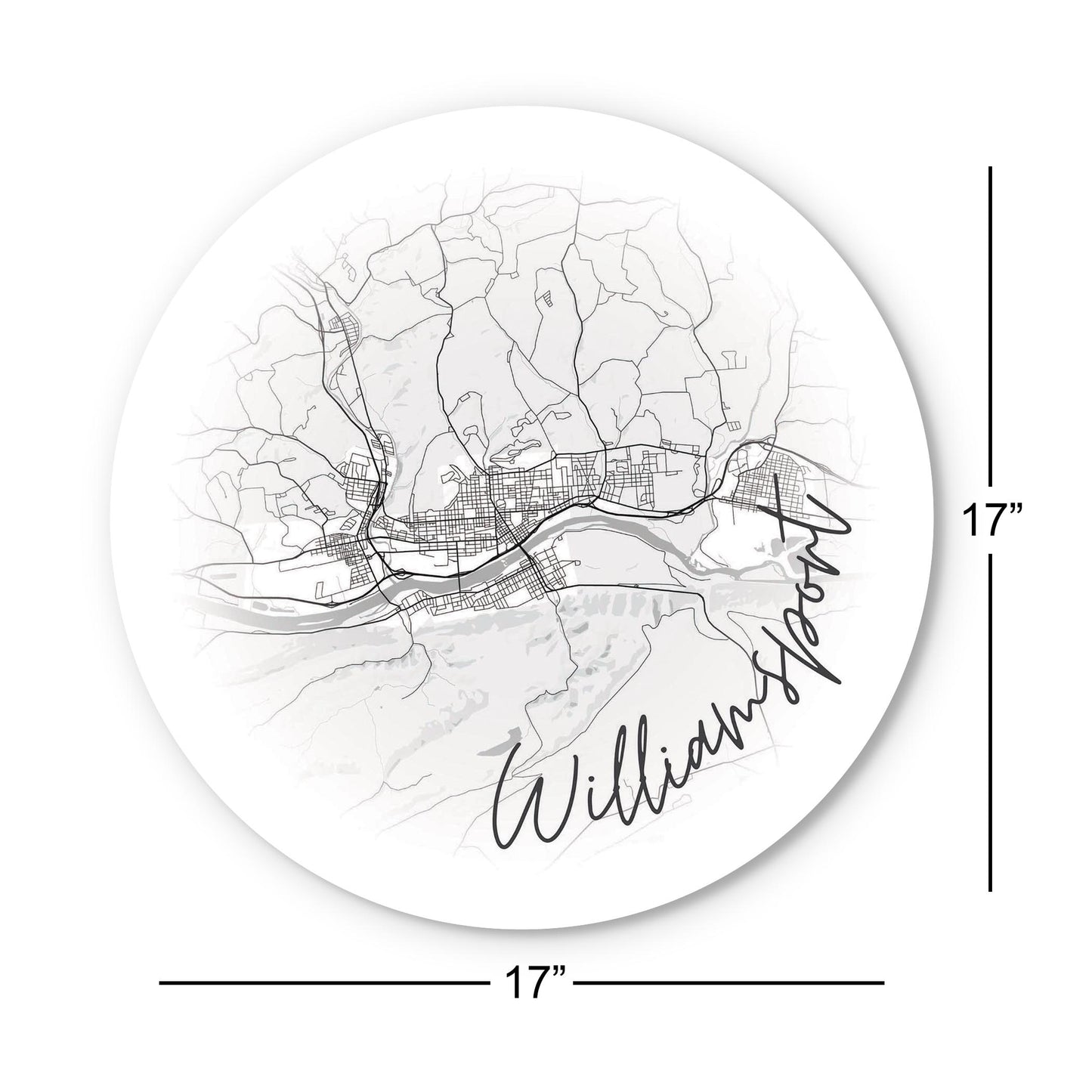 Minimalistic B&W Pennsylvania Williamsport Circle Map | Wood Sign | Eaches | Min 1