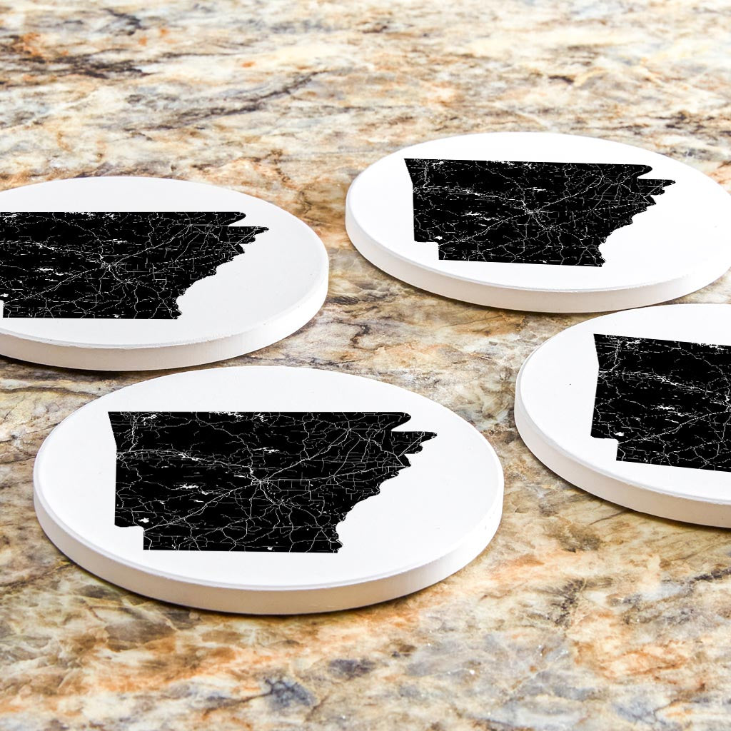 B&W Minimalist Arkansas Map | Absorbent Coasters | Set of 4 | Min 2