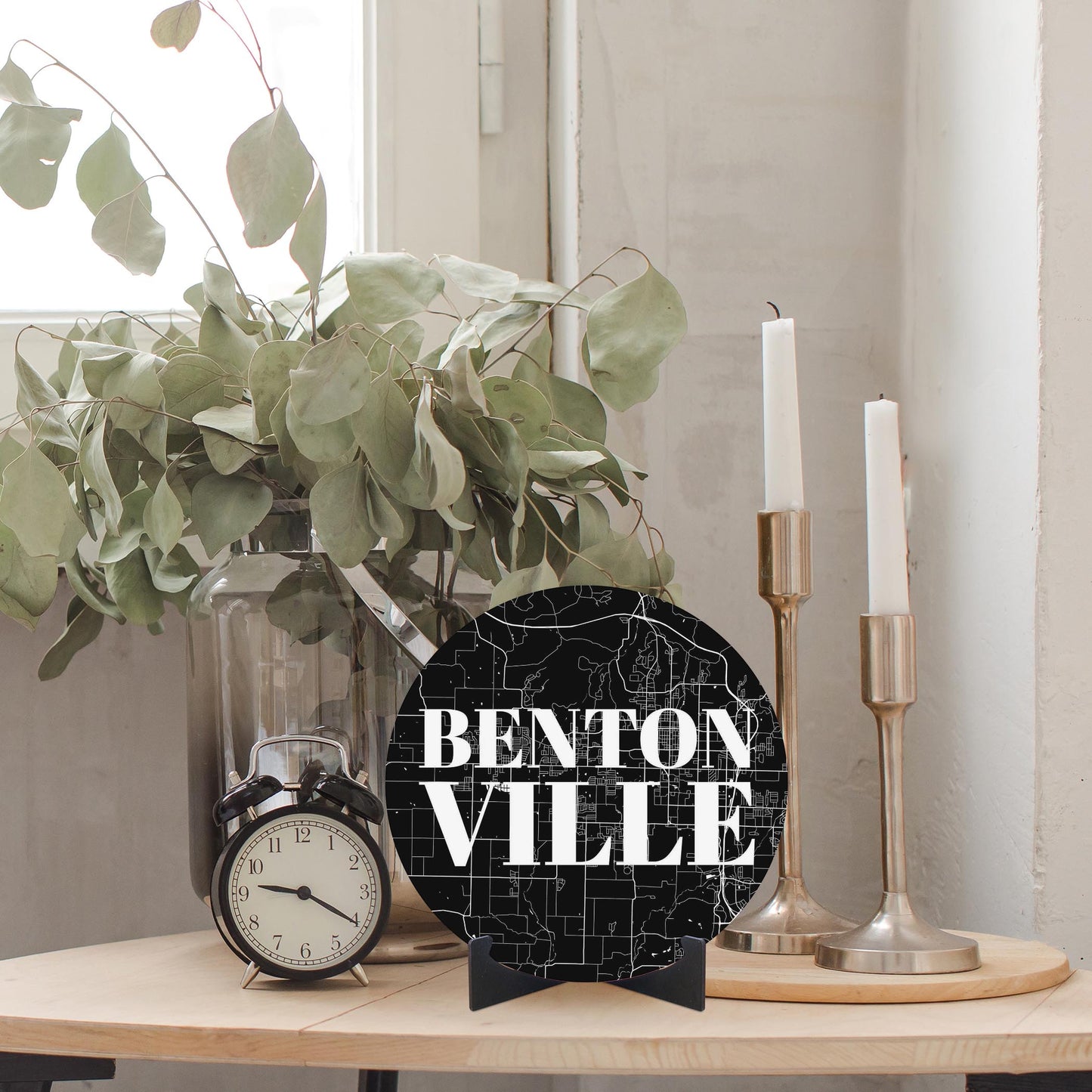Minimalist B&W Arkansas Bentonville Map | Wood Sign | Eaches | Min 1