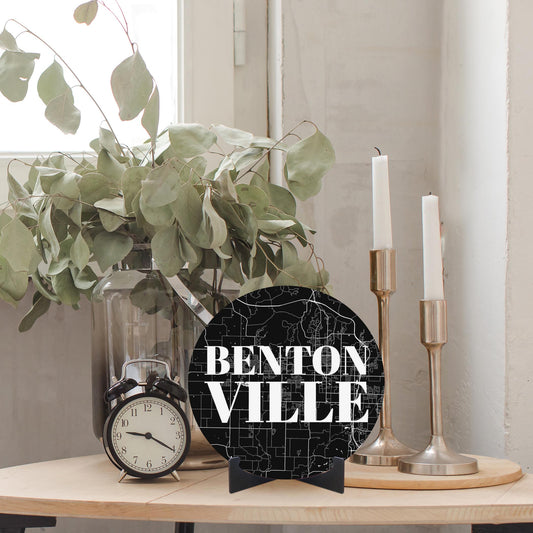 Minimalist B&W Arkansas Bentonville Map | Wood Sign | Eaches | Min 1