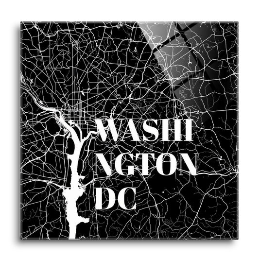 Minimalistic B&W Washington Dc Map | Hi-Def Glass Art | Eaches | Min 1