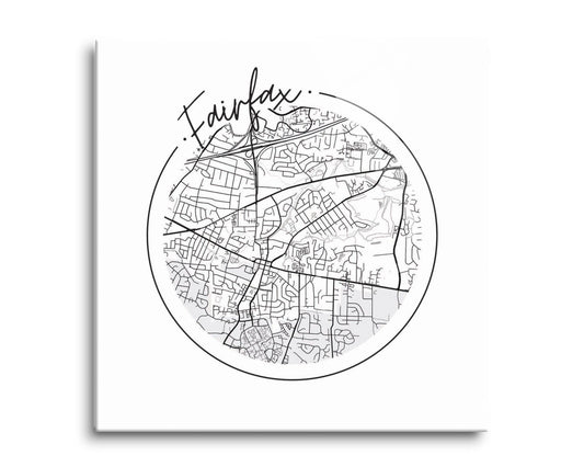 Minimalistic B&W Virginia Fairfax Circle Map | Hi-Def Glass Art | Eaches | Min 2