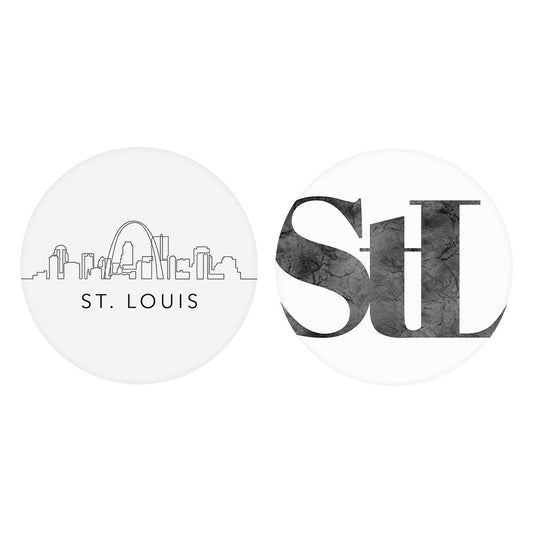 Minimalist B&W Missouri St Louis Skyline Line Stl| Absorbent Car Coasters | Set of 2 | Min 4