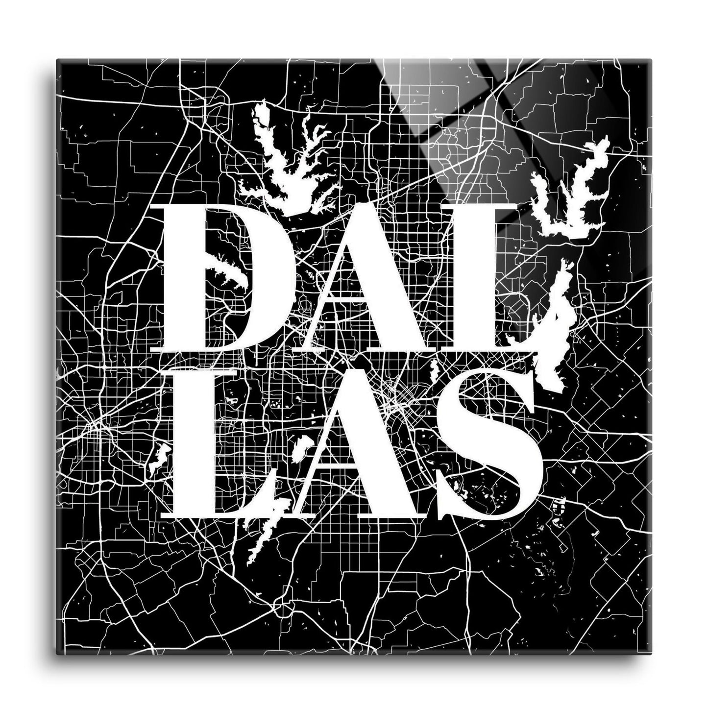 Modern Black Dallas Map | Hi-Def Glass Art | Eaches | Min 1