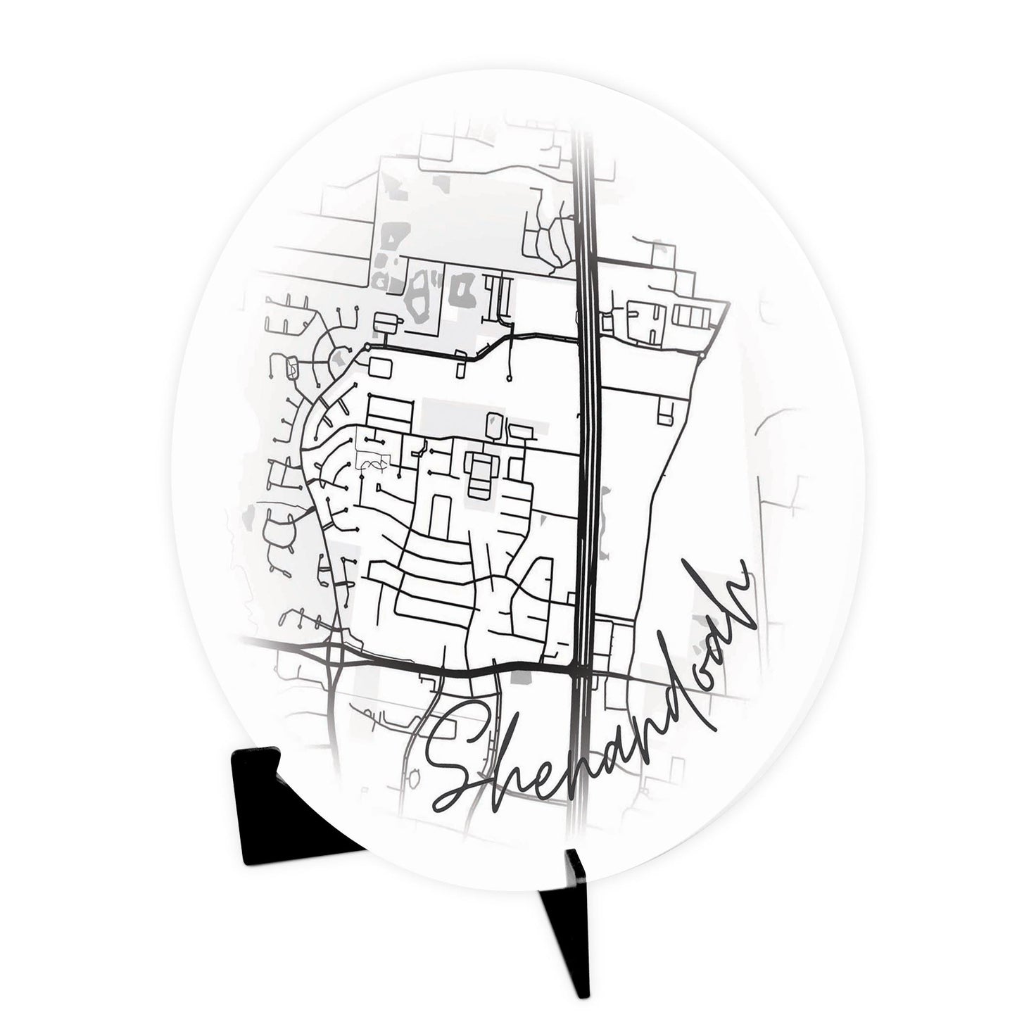 Minimalistic B&W Texas Shenandoah Circle Map | Wood Sign | Eaches | Min 1