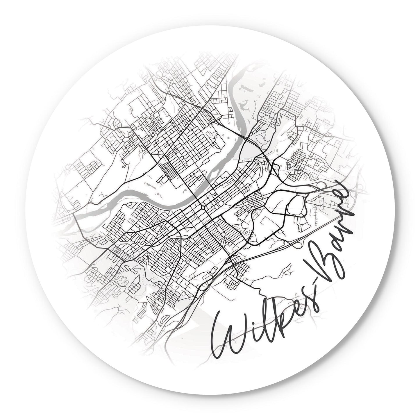 Minimalistic B&W Pennsylvania Wilkes Barre Circle Map | Wood Sign | Eaches | Min 1