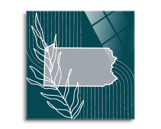Modern Minimalist Pennsylvania Shape With Leaf | Hi-Def Glass Art | Eaches | Min 2