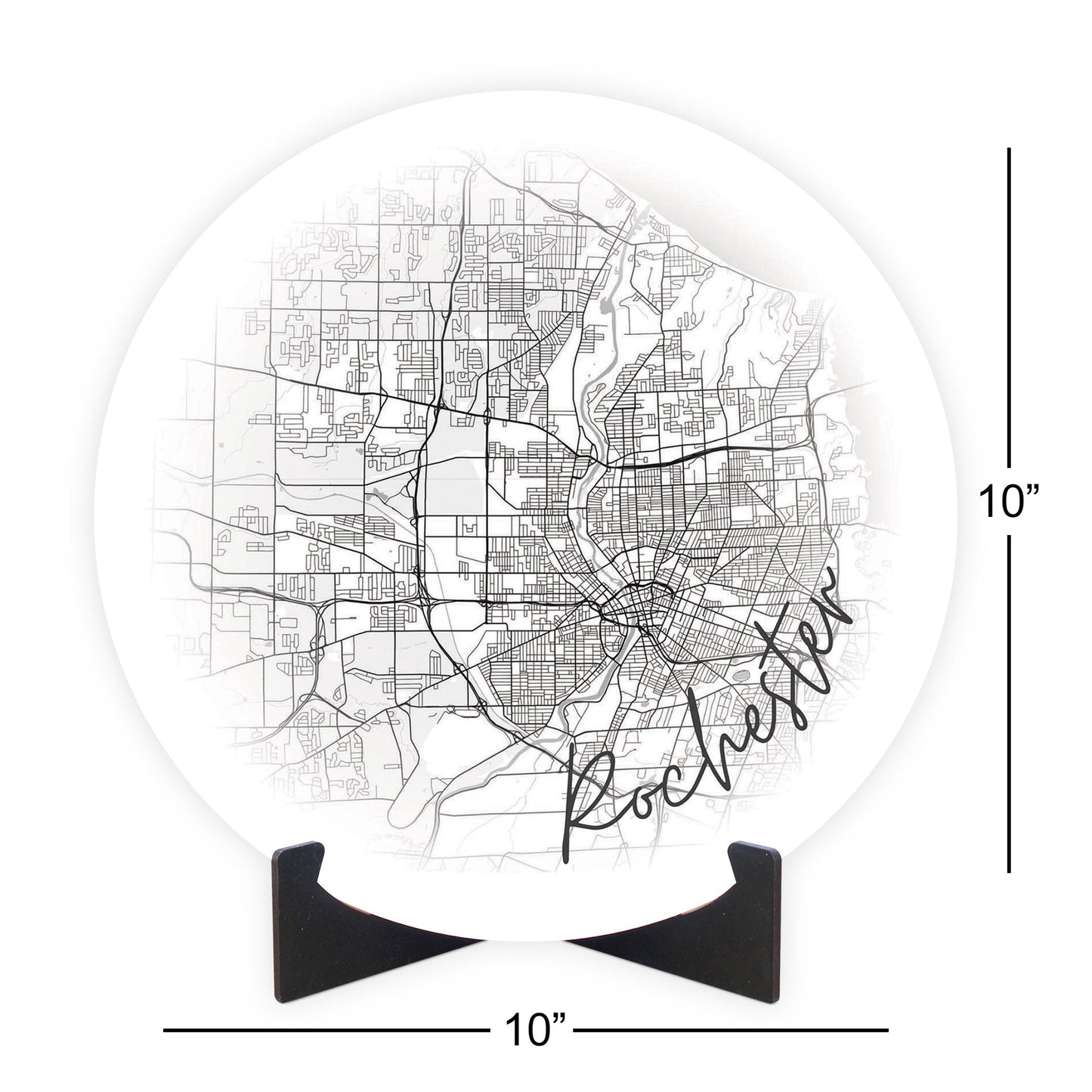Minimalistic B&W New York Rochester Faded Circle Map | Wood Sign | Eaches | Min 1