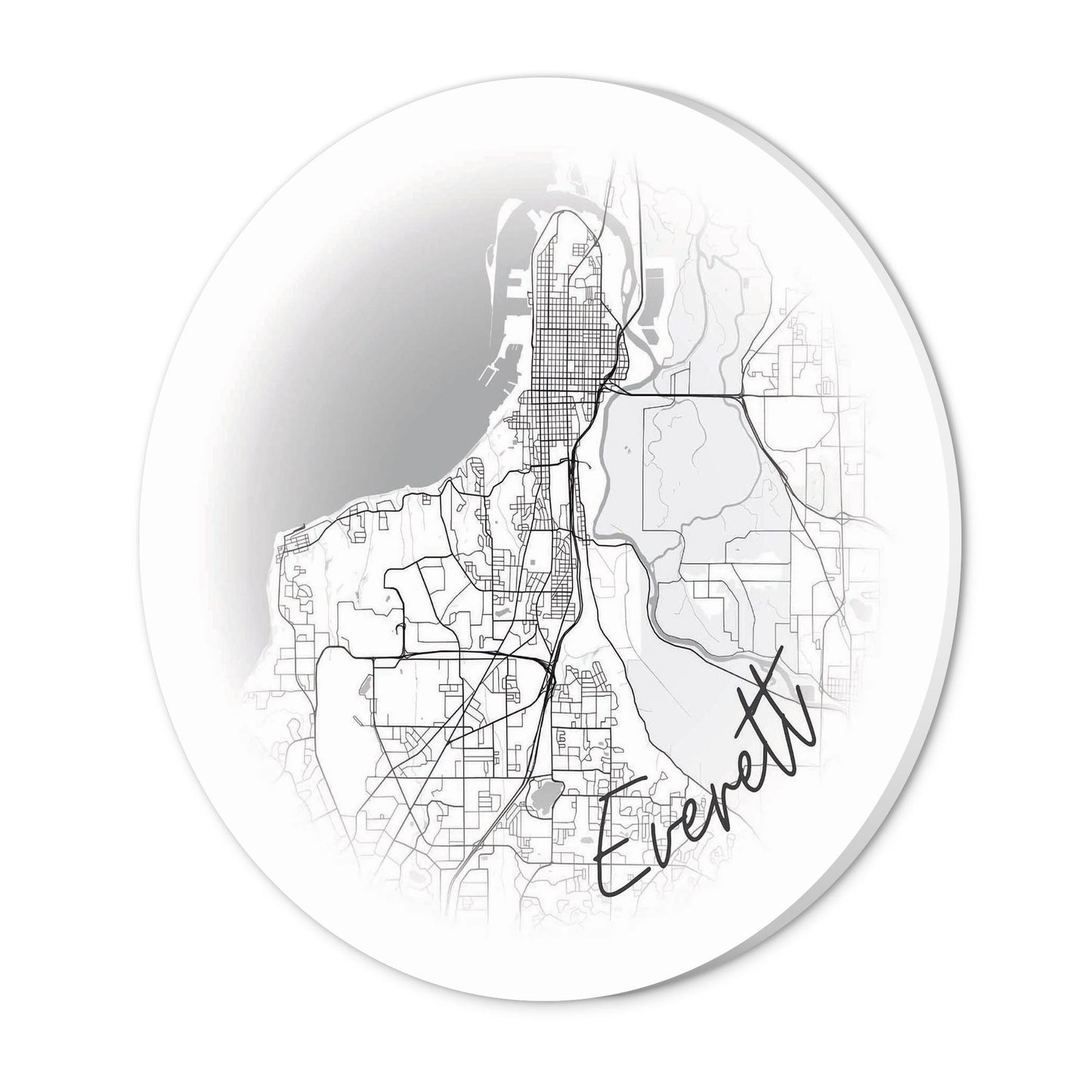 Minimalistic B&W Washington Everett Circle Map | Wood Sign | Eaches | Min 1