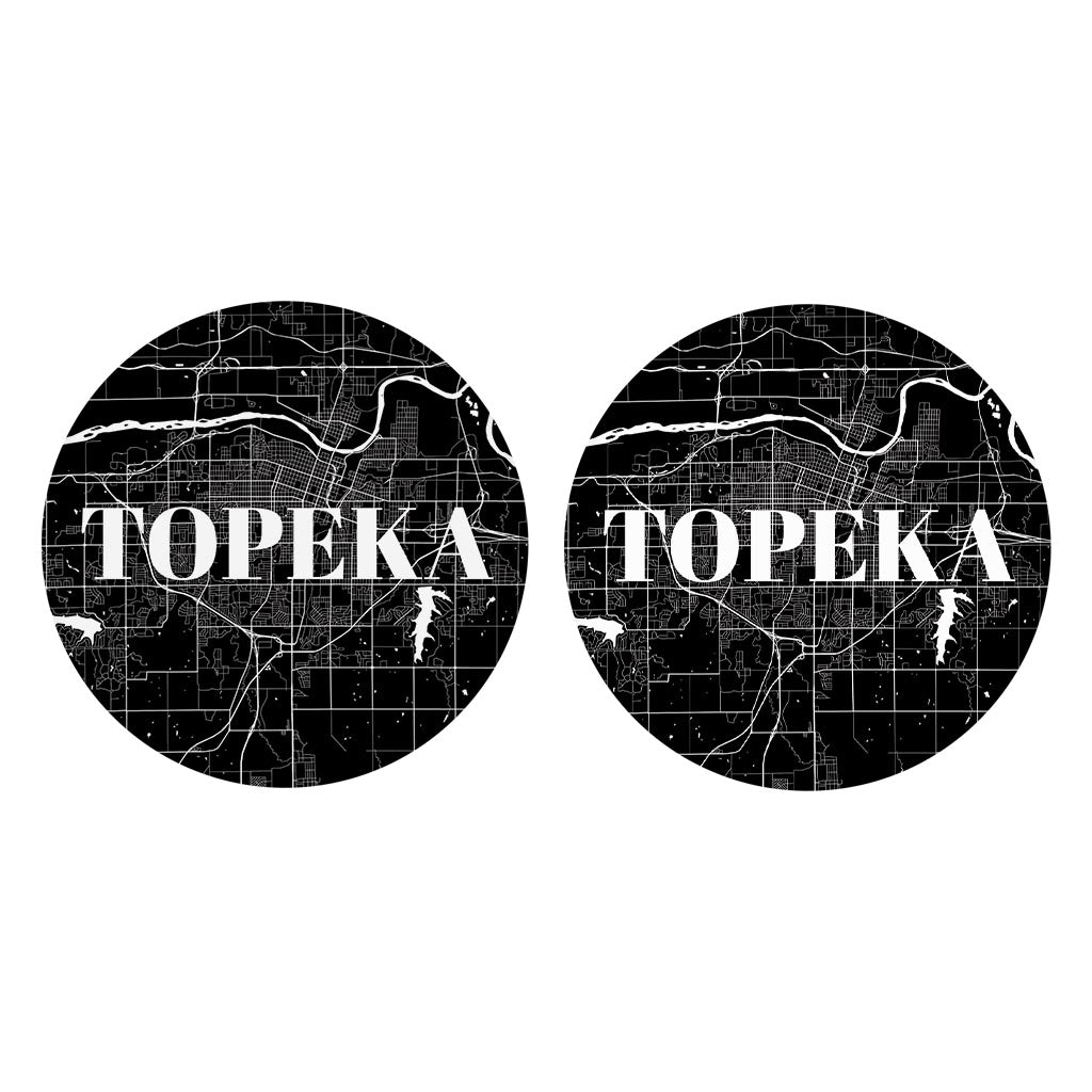 Minimalist B&W Kansas Topeka Map | Absorbent Car Coasters | Set of 2 | Min 4