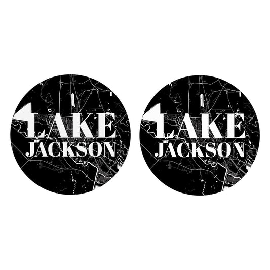 Minimalistic B&W Texas Lake Jackson Map| Absorbent Car Coasters | Set of 2 | Min 4