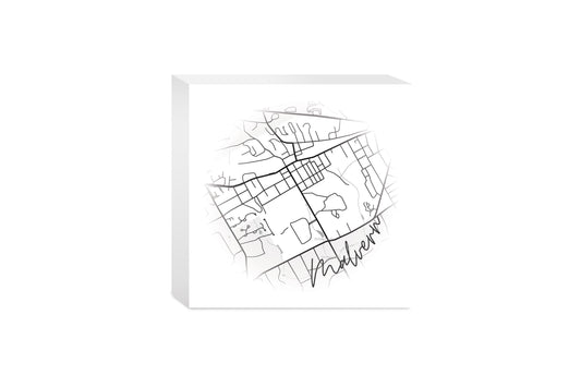Minimalistic B&W Pennsylvania Malvern Circle Map | Wood Block | Eaches | Min 4