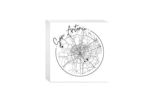 Modern San Antonio Round Map | Wood Block | Eaches | Min 4