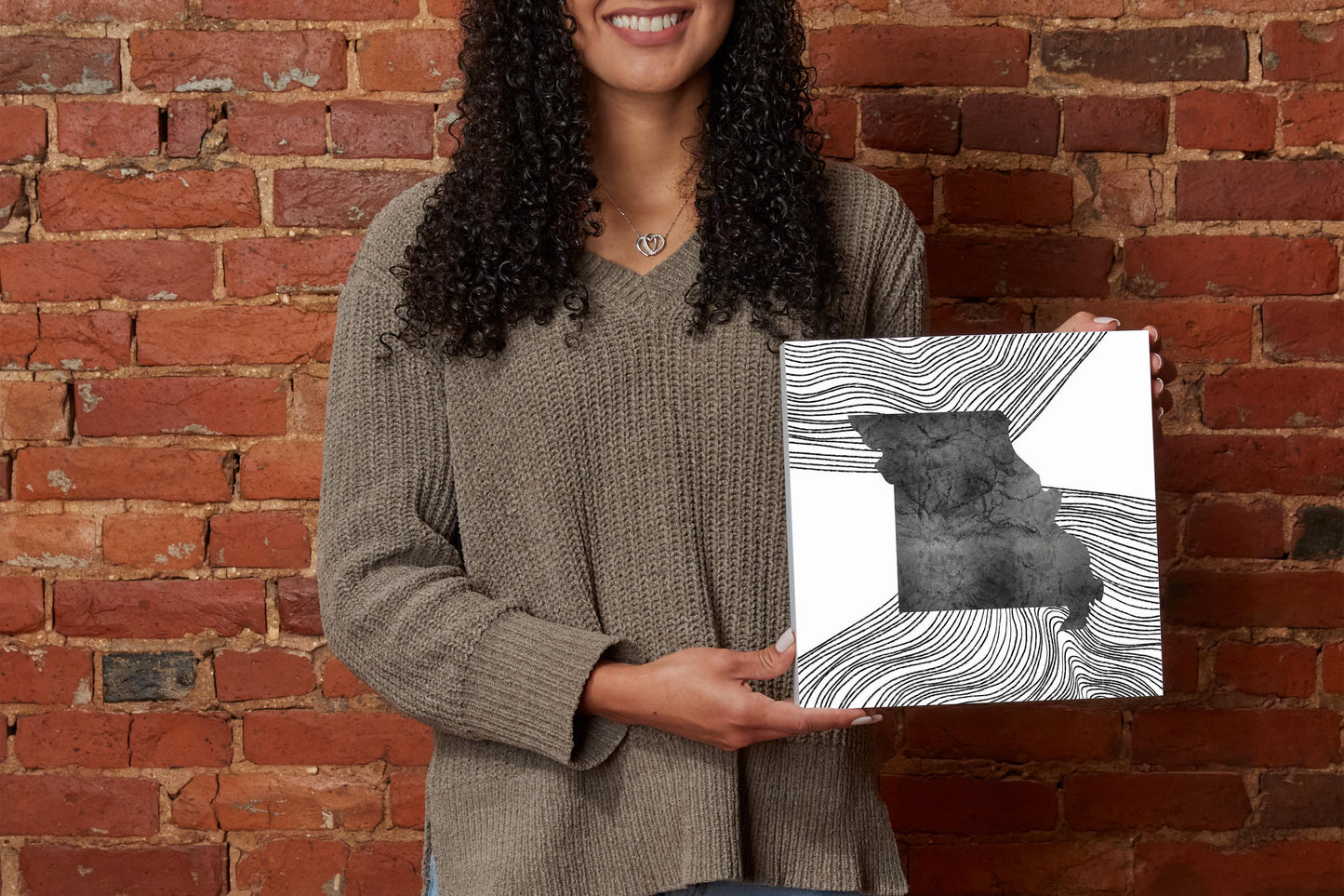 Minimalist B&W Missouri State With Fluid Lines | Wood Block | Eaches | Min 2