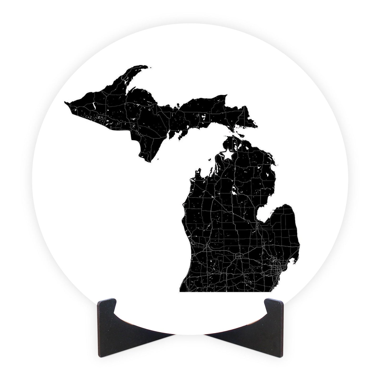 Minimalistic B&W Michigan Map Petoskey Star | Wood Sign | Eaches | Min 1