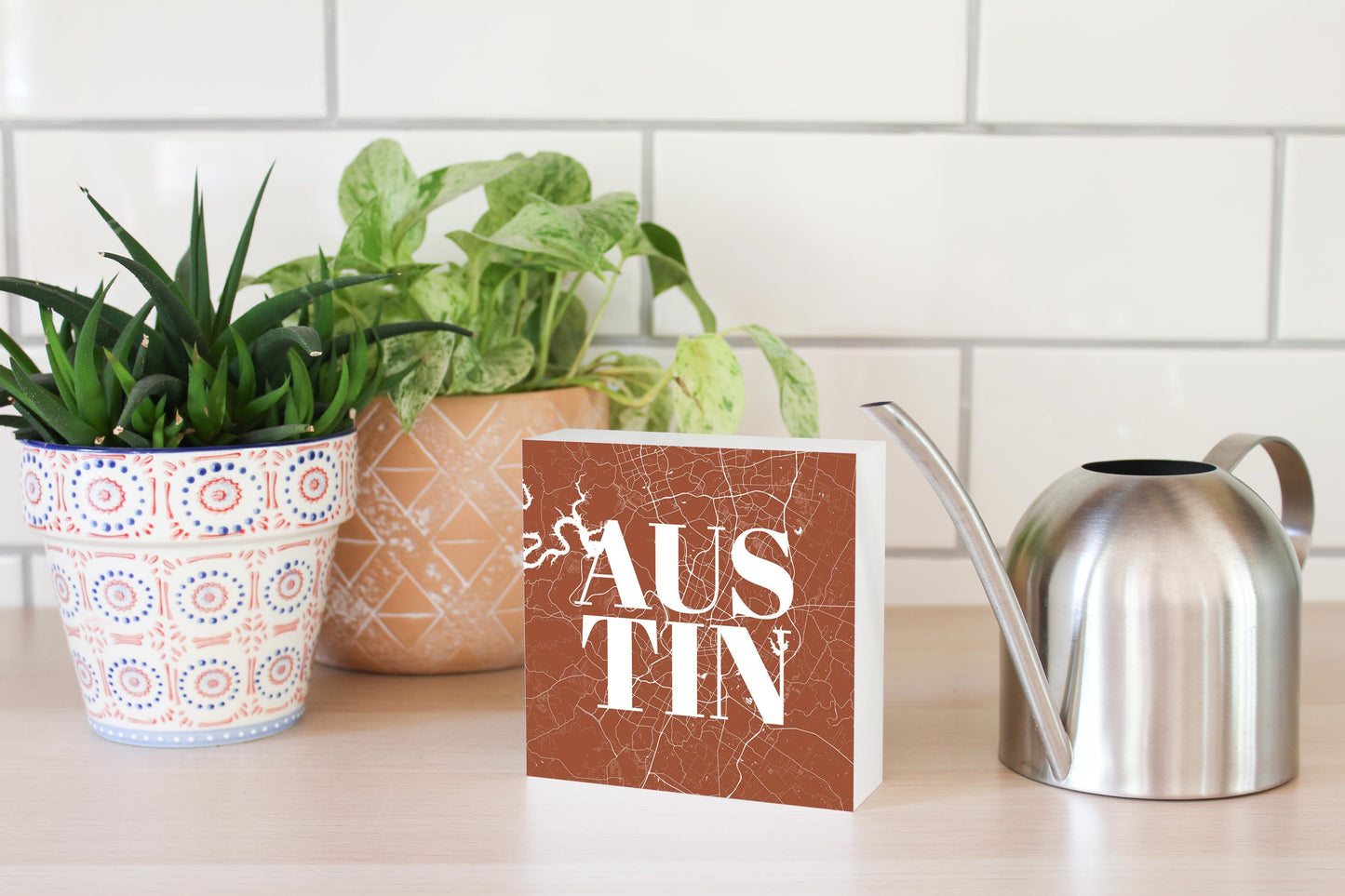 Modern Minimalist Texas Austin Map | Wood Block | Eaches | Min 4