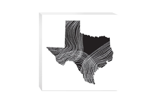 Modern Texas State Shape With Fluid Lines | Wood Block | Eaches | Min 2