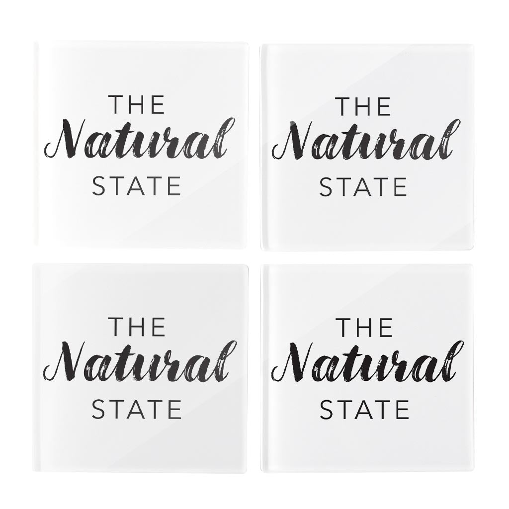 B&W Minimalist Arkansas The Natural State | Hi-Def Glass Coasters | Set of 4 | Min 2